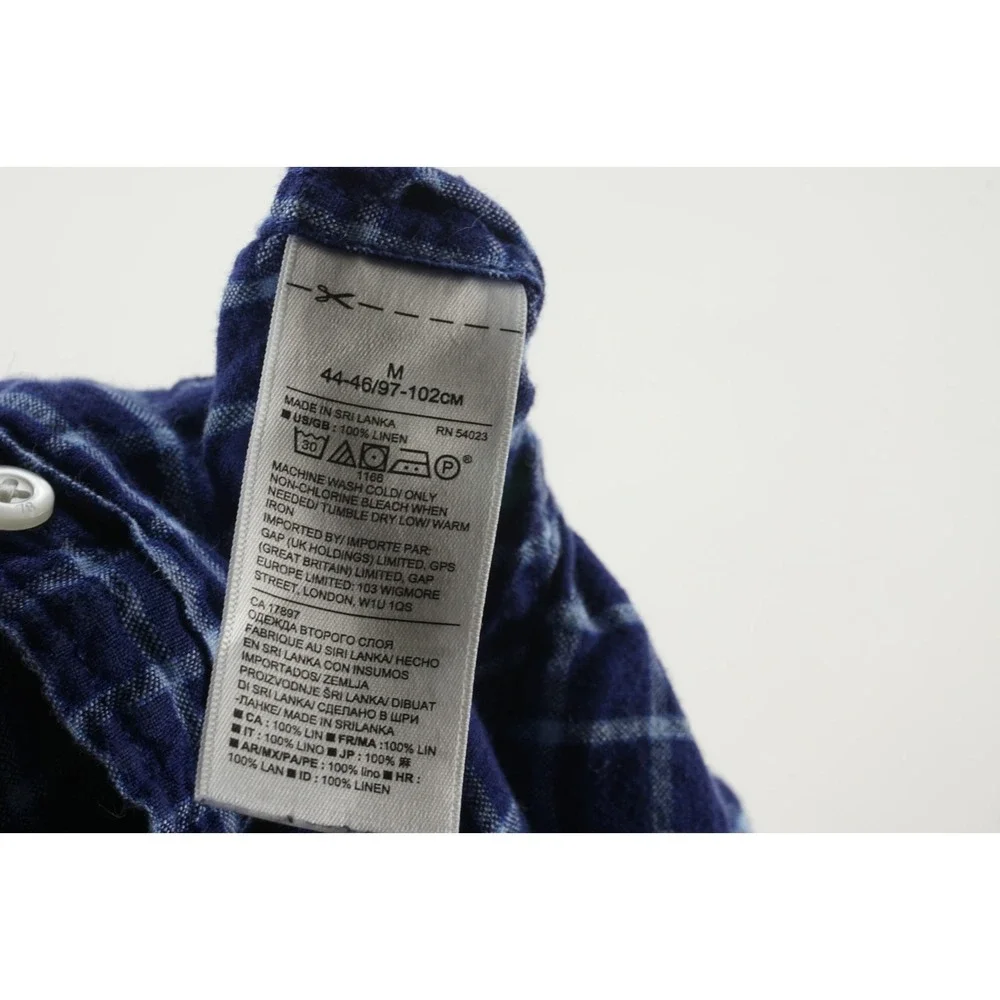 Banana Republic Camden 100% Linen Men's Medium Blue‎ Check Button Down Shirt